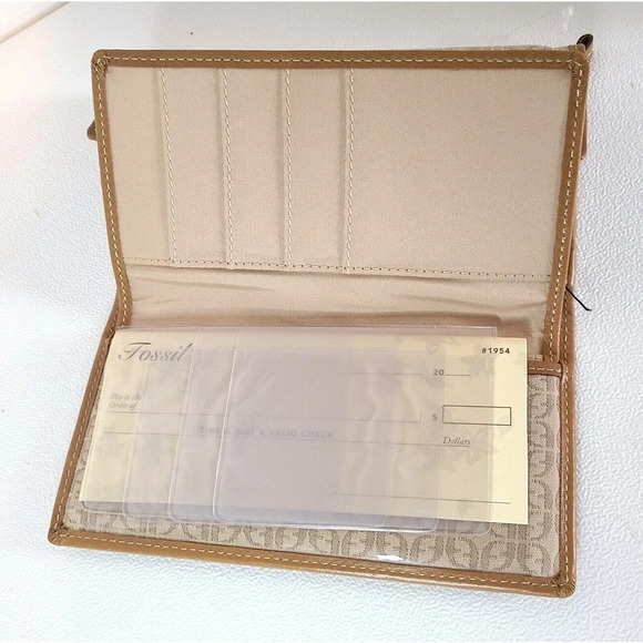 FOSSIL TRIFOLD SIGNATURE CLUTCH FABRIC LEATHER WALLET EXTERIOR POCKET - Picture 6 of 6